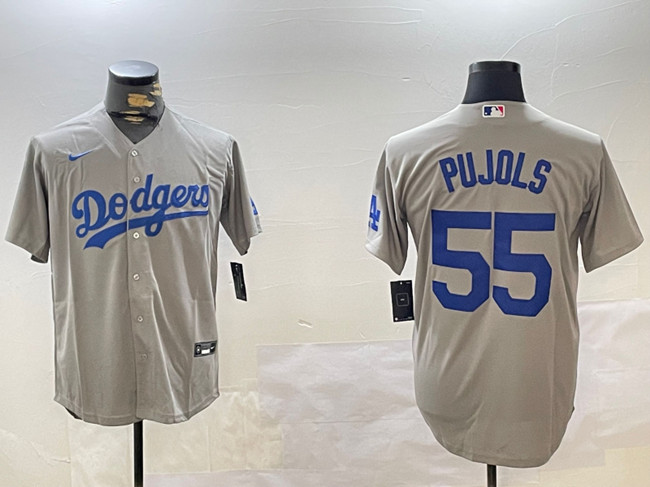 Men's Los Angeles Dodgers #55 Albert Pujols Grey Cool Base Stitched Baseball Jersey Men's Los Angeles Dodgers #55 Albert Pujols Grey Cool Base Stitched Baseball Jersey